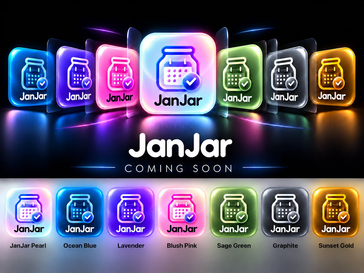 JanJar Pearl featured prominently above six alternative colourful themes, with the words Coming Soon